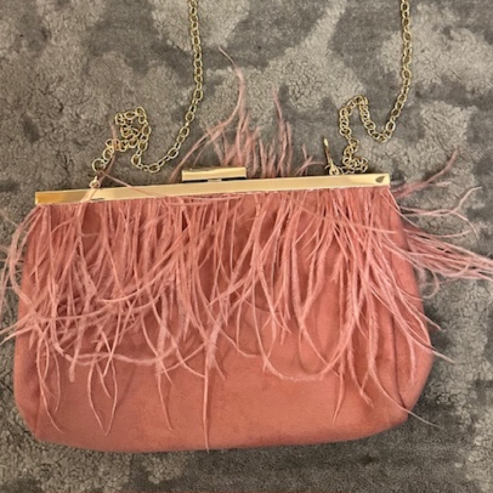 Feather Clutch with Chain Link shoulder strap